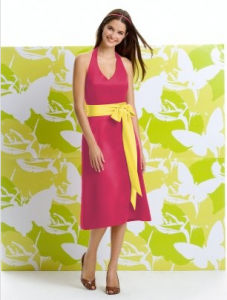 posie colored dress with sunflower colored sash